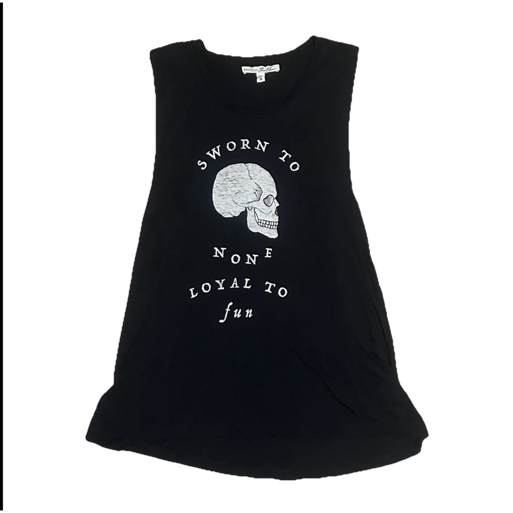 Women's Express One Eleven Tank Top XS Black Skull Graphic